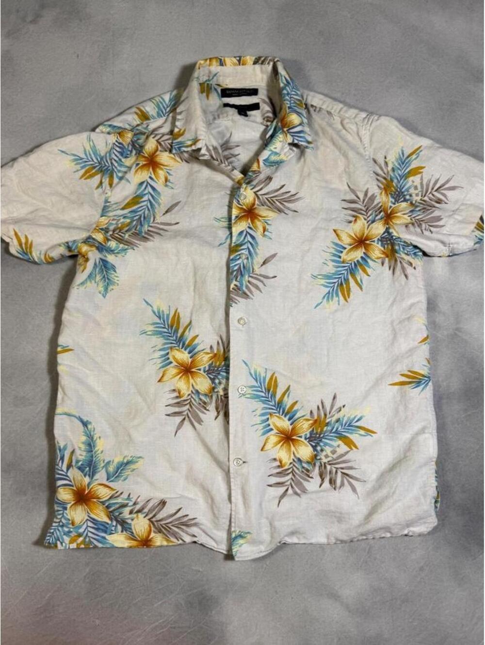 Banana Republic Men’s Medium Linen Cotton Tropical Hawaiian Shirt Slim Fit